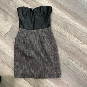 Mini leather + tweed dress with pockets